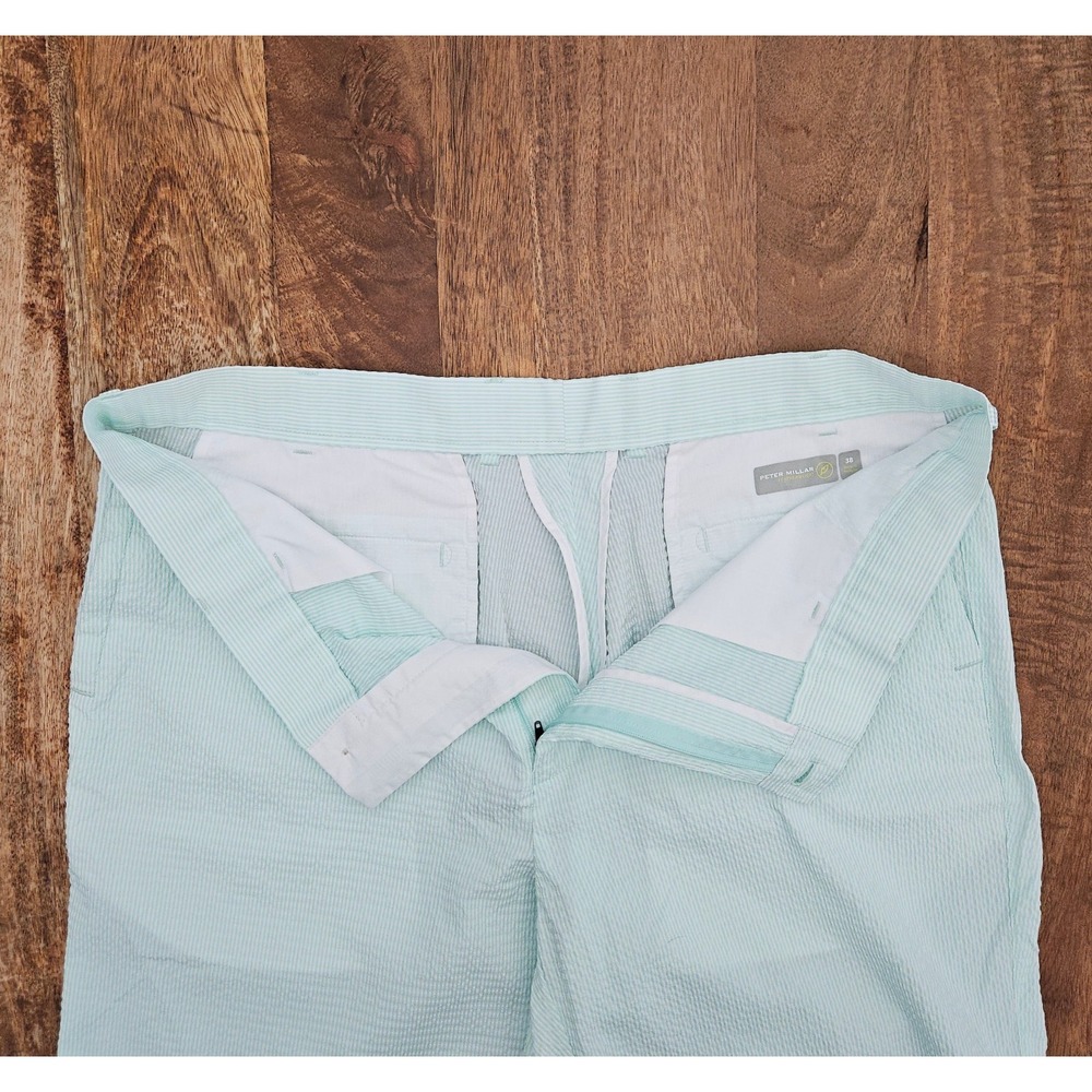 Peter Millar Featherweight Golf Shorts Mens 38 Green White Striped Seersucker - Picture 3 of 7